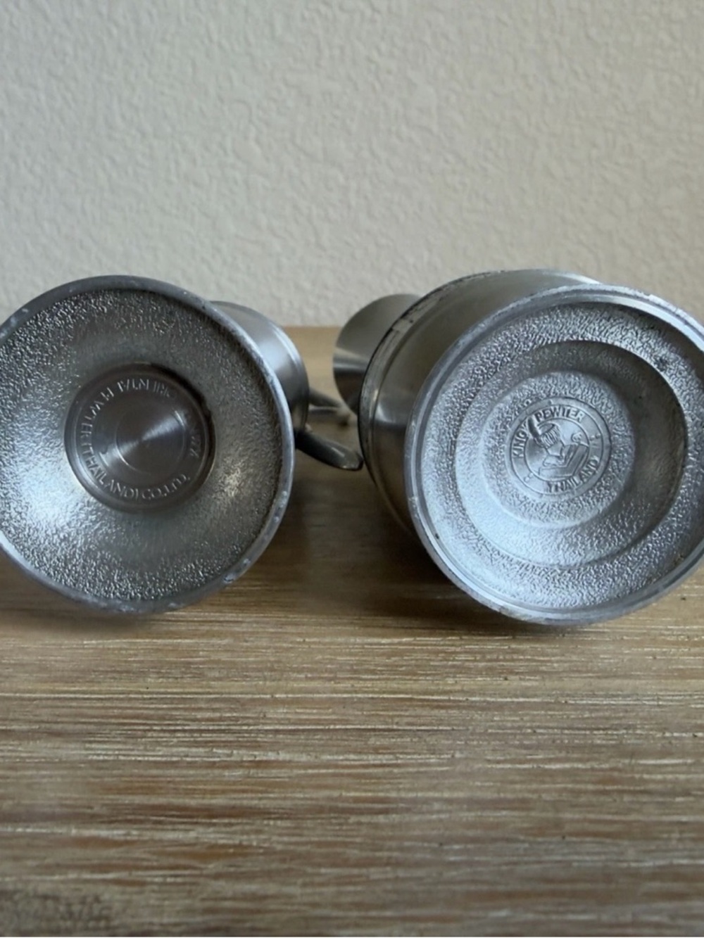 Vintage Pewter Skinny Bud Vases And Pitcher 8” and 6” Tall Silver Color Set of 2 - Picture 15 of 16